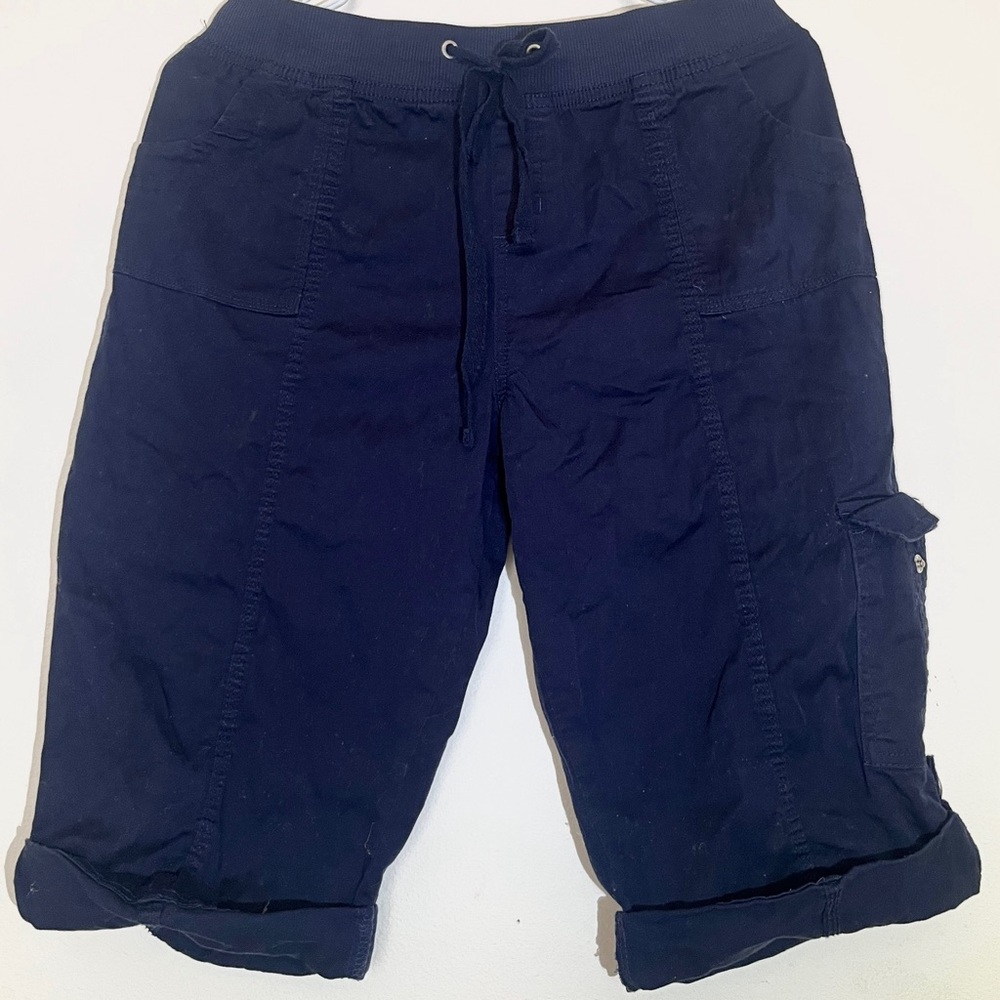 Fresh Navy Blue Cotton Cargo Capris/Shorts